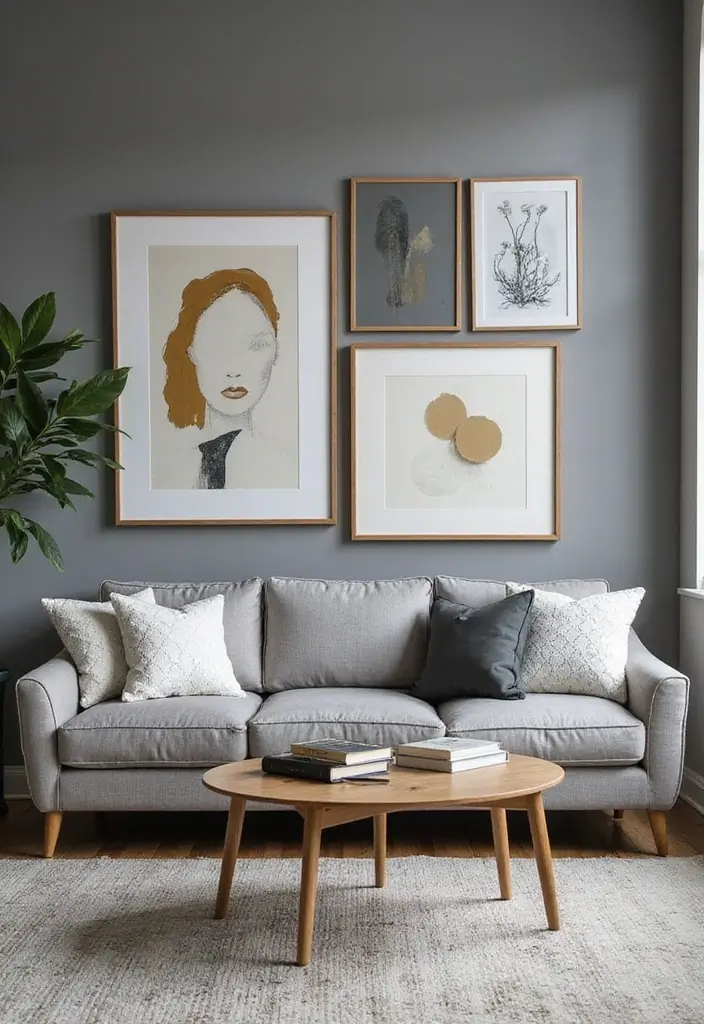 30 Grey Living Room Ideas That Balance Style, Comfort, and Modern Elegance - 13. Artistic Grey Decor