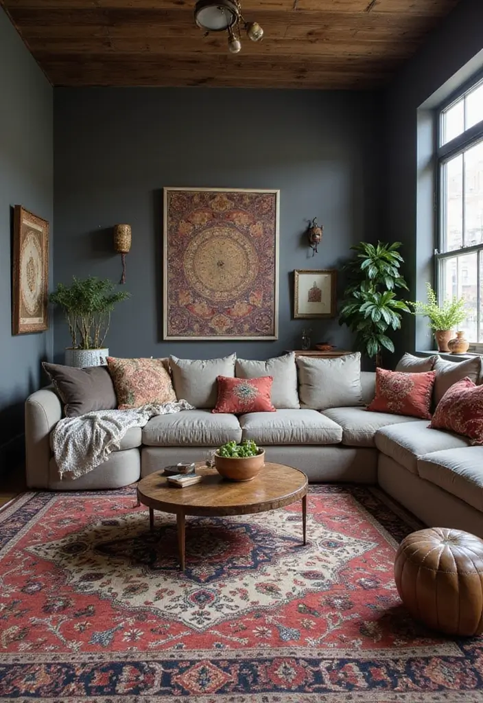 30 Grey Living Room Ideas That Balance Style, Comfort, and Modern Elegance - 14. Grey with Cultural Influences