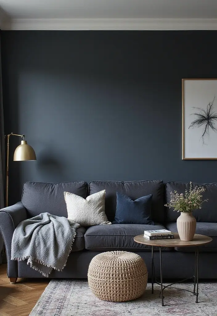 30 Grey Living Room Ideas That Balance Style, Comfort, and Modern Elegance - 21. Grey Accents with Darker Shades