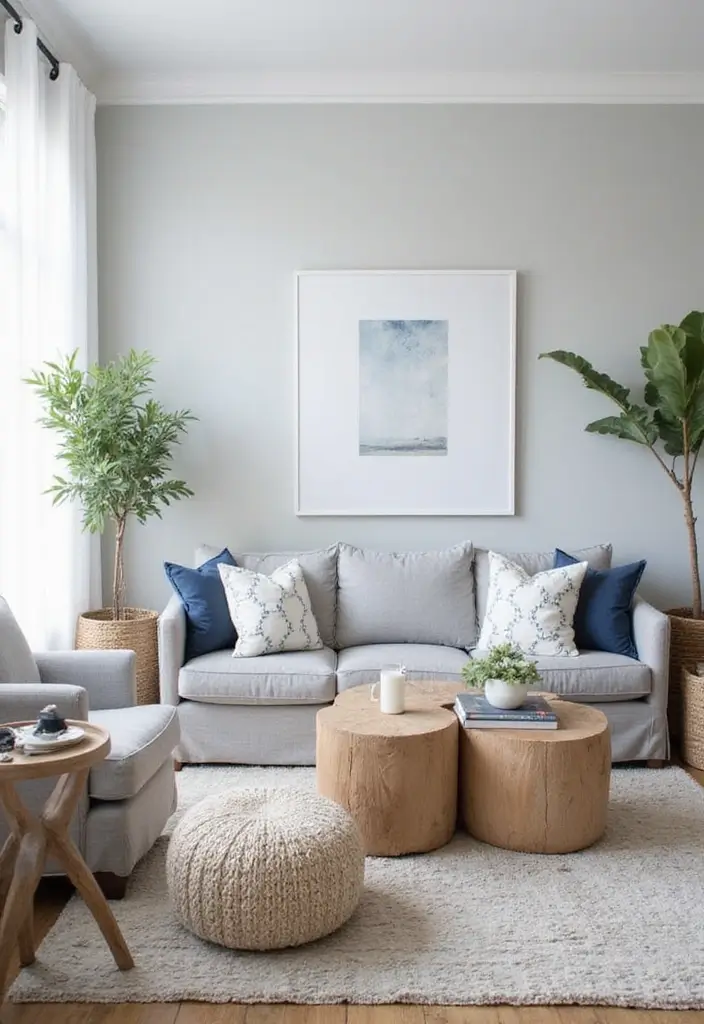 30 Grey Living Room Ideas That Balance Style, Comfort, and Modern Elegance - 28. Grey Coastal Vibes