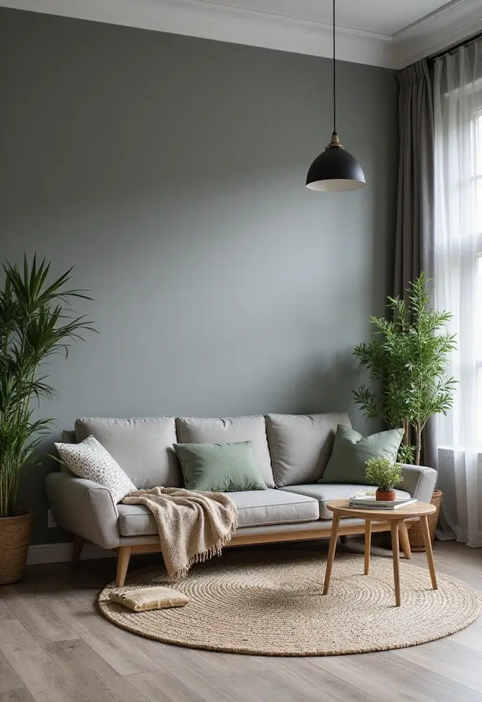 30 Grey Living Room Ideas That Balance Style, Comfort, and Modern Elegance - 7. Grey and Green Harmony
