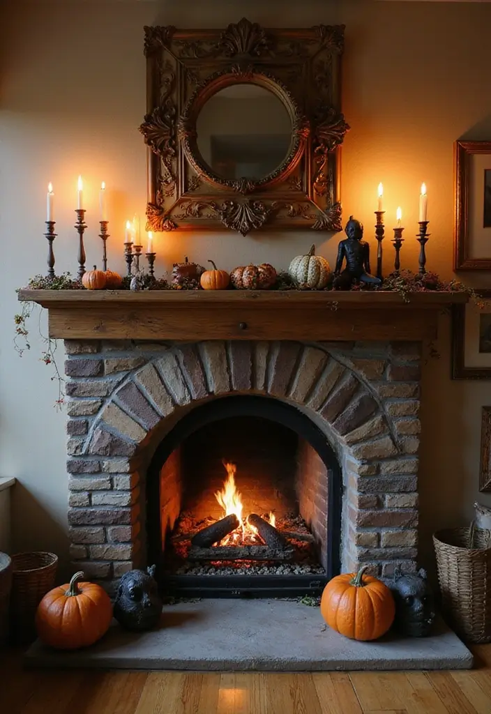 30 Halloween Living Room Decor Ideas That Are Spooky and Stylish 12 30 Halloween Living Room Decor Ideas That Are Spooky and Stylish - 12. Festive Fireplace Decor