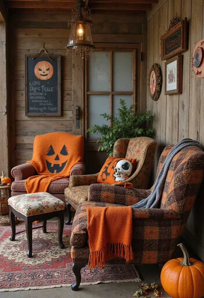 30 Halloween Living Room Decor Ideas That Are Spooky and Stylish 13 30 Halloween Living Room Decor Ideas That Are Spooky and Stylish - 13. Mismatched Vintage Chairs