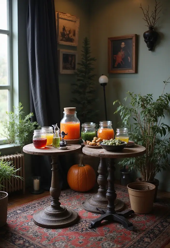 30 Halloween Living Room Decor Ideas That Are Spooky and Stylish 14 30 Halloween Living Room Decor Ideas That Are Spooky and Stylish - 14. Stylish Witch’s Brew Station