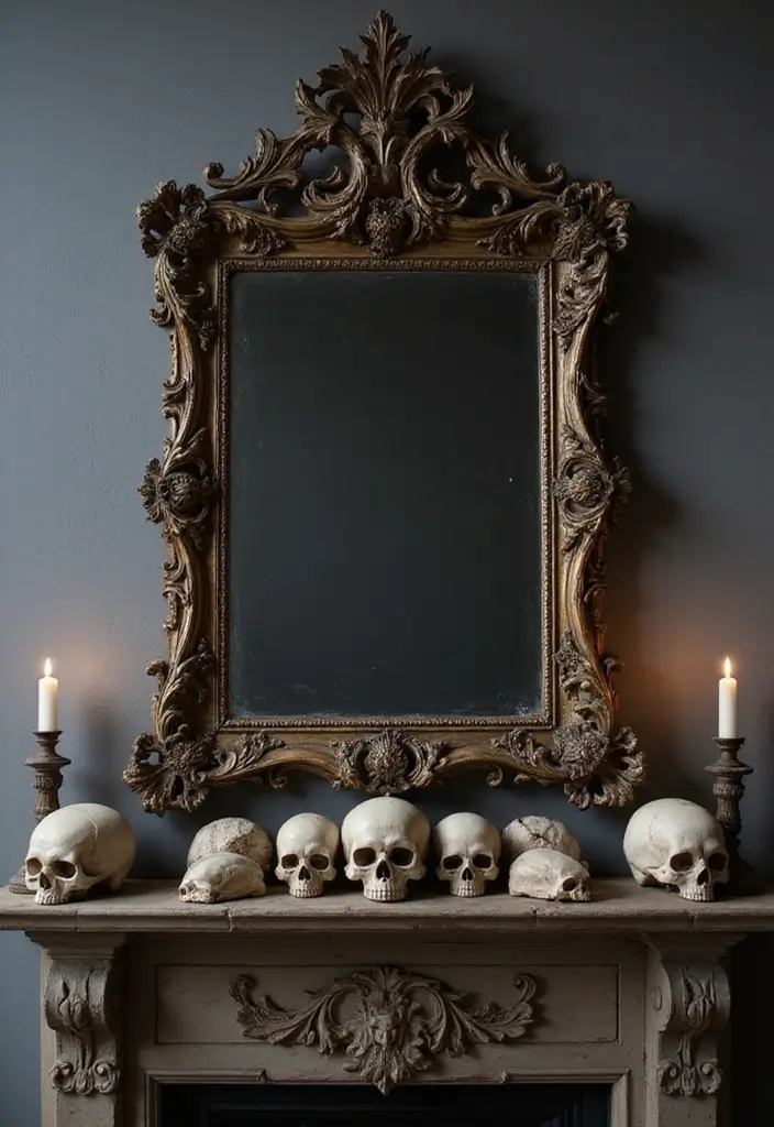 30 Halloween Living Room Decor Ideas That Are Spooky and Stylish 15 30 Halloween Living Room Decor Ideas That Are Spooky and Stylish - 15. Haunted Mirror Displays