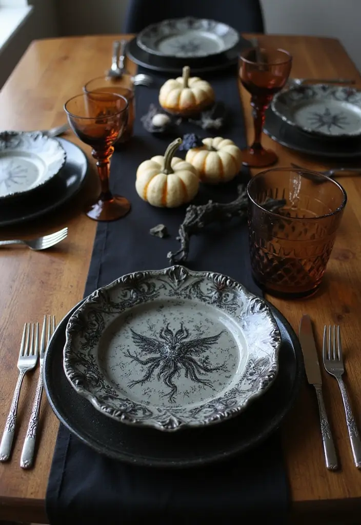 30 Halloween Living Room Decor Ideas That Are Spooky and Stylish 17 30 Halloween Living Room Decor Ideas That Are Spooky and Stylish - 17. Spooky-Themed Table Settings