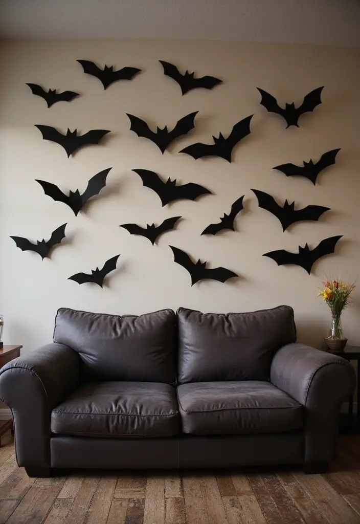 30 Halloween Living Room Decor Ideas That Are Spooky and Stylish 19 30 Halloween Living Room Decor Ideas That Are Spooky and Stylish - 19. Playful Bat Silhouettes