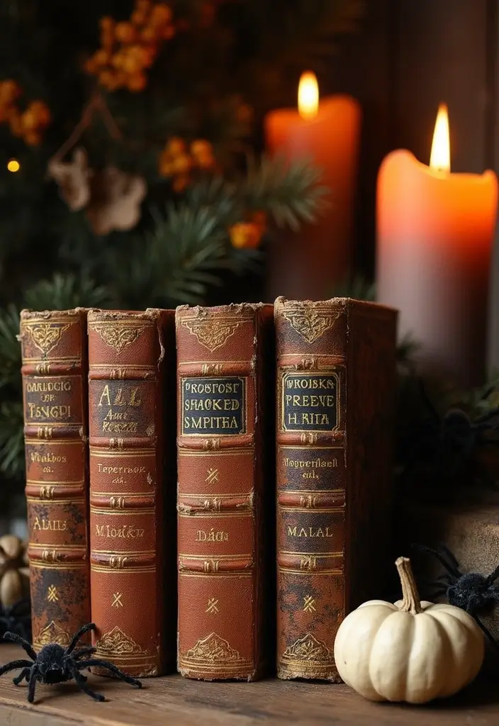 30 Halloween Living Room Decor Ideas That Are Spooky and Stylish 28 30 Halloween Living Room Decor Ideas That Are Spooky and Stylish - 28. Vintage Halloween Books Collection