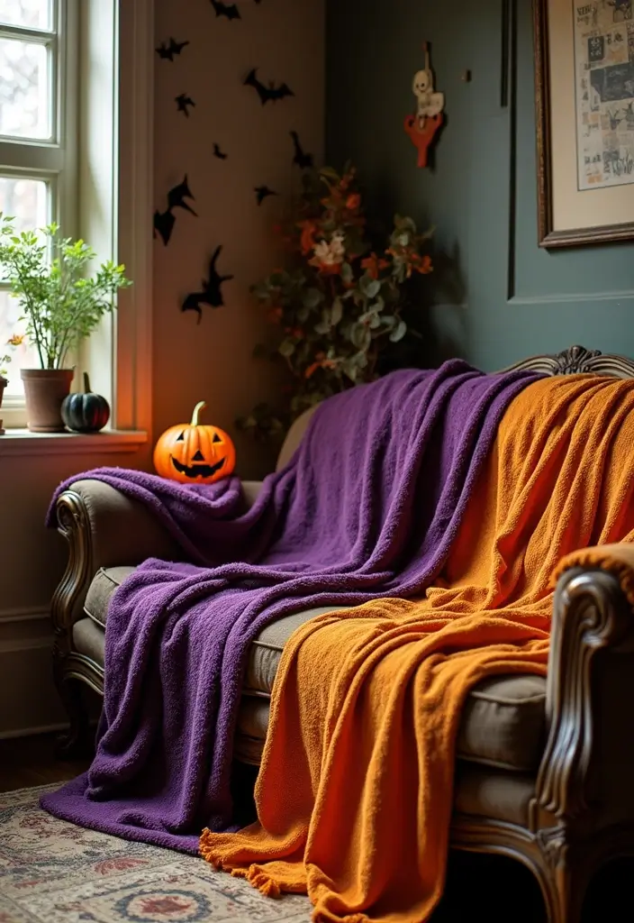 30 Halloween Living Room Decor Ideas That Are Spooky and Stylish 29 30 Halloween Living Room Decor Ideas That Are Spooky and Stylish - 29. Cozy Blankets and Throws