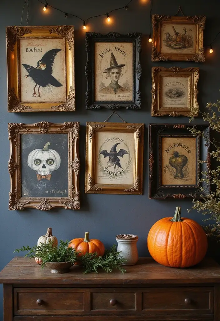 30 Halloween Living Room Decor Ideas That Are Spooky and Stylish 3 30 Halloween Living Room Decor Ideas That Are Spooky and Stylish - 3. Whimsical Wall Art