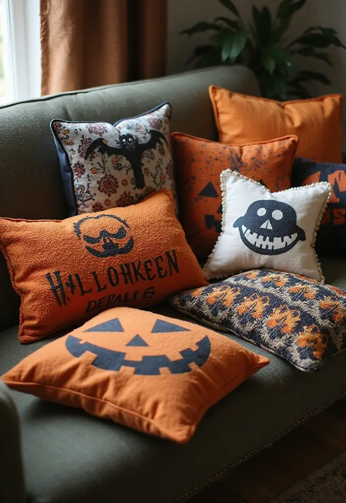 30 Halloween Living Room Decor Ideas That Are Spooky and Stylish 4 30 Halloween Living Room Decor Ideas That Are Spooky and Stylish - 4. Spooky Throw Pillows