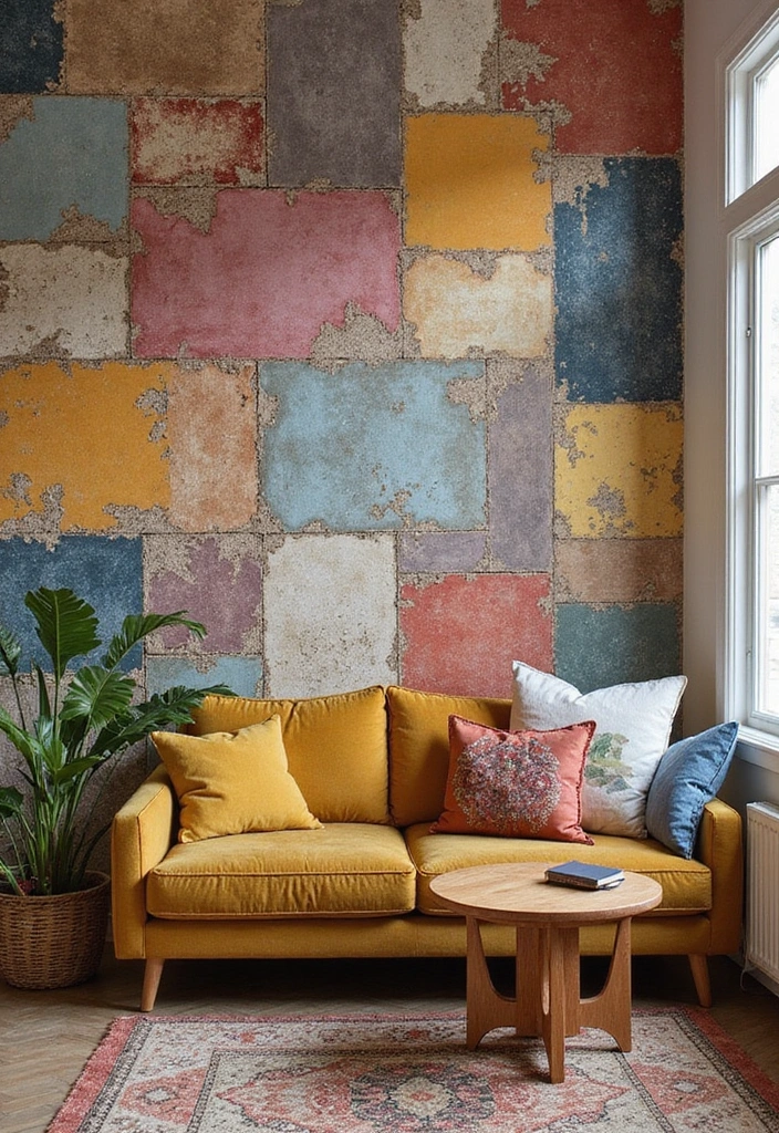 30 Living Room Wallpaper Ideas That Transform Walls Into Stylish Statements - 13. Patchwork Patterns: Eclectic Style