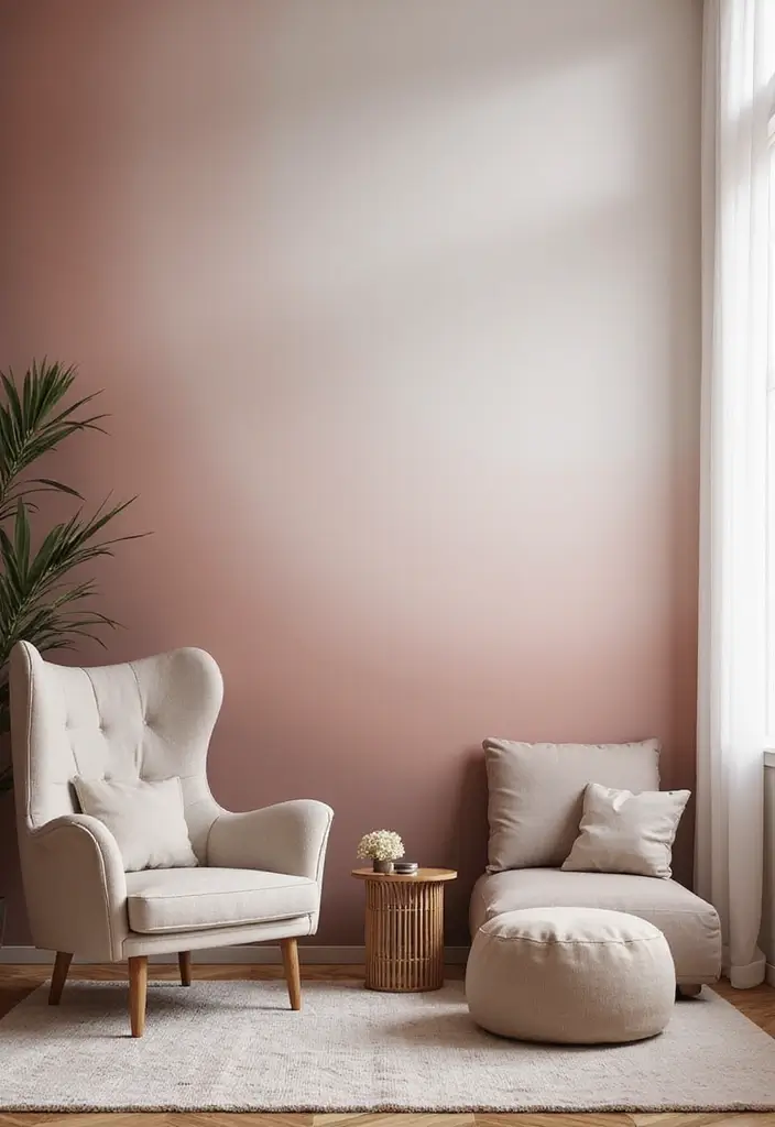 30 Living Room Wallpaper Ideas That Transform Walls Into Stylish Statements - 14. Ombre Designs: Gradients of Color