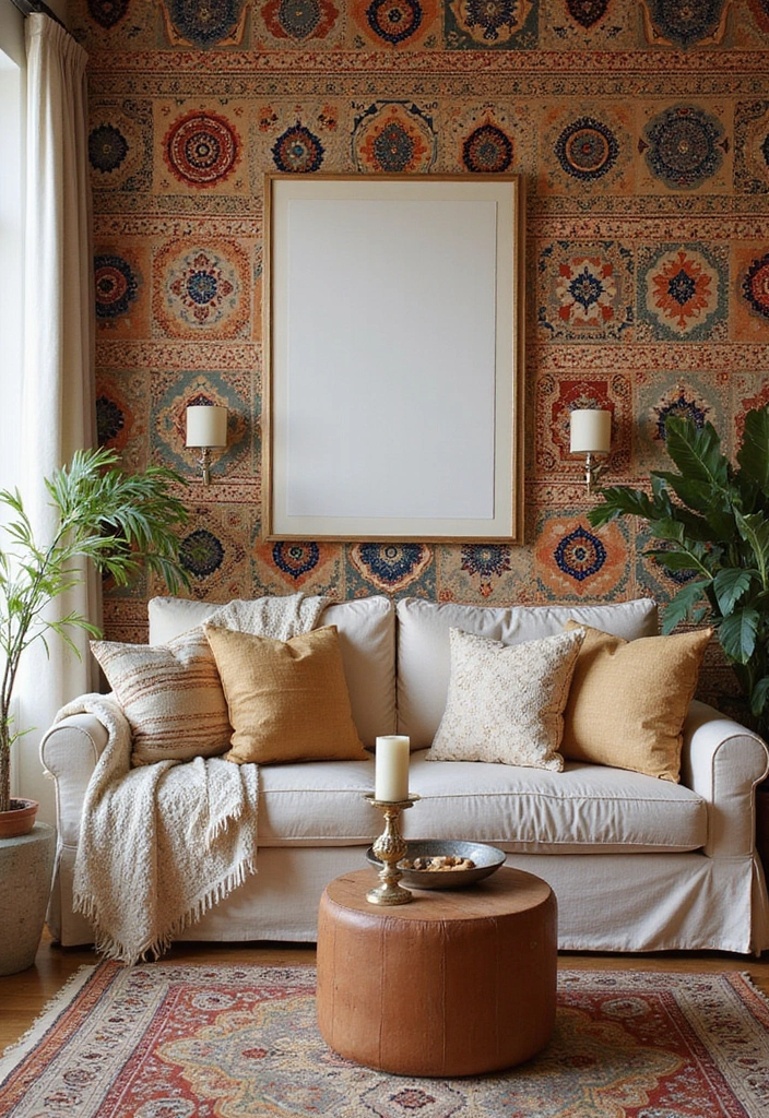 30 Living Room Wallpaper Ideas That Transform Walls Into Stylish Statements - 17. Cultural Influences: Global Patterns