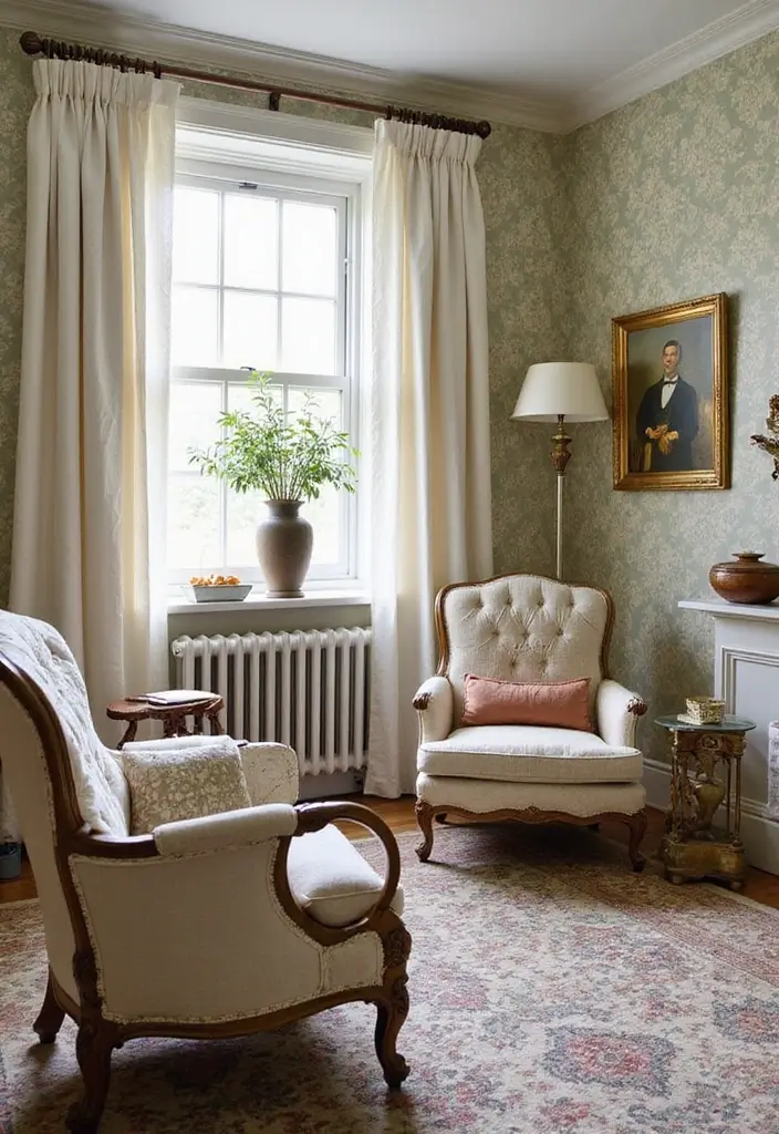 30 Living Room Wallpaper Ideas That Transform Walls Into Stylish Statements - 24. Transitional Styles: Mixing Old and New