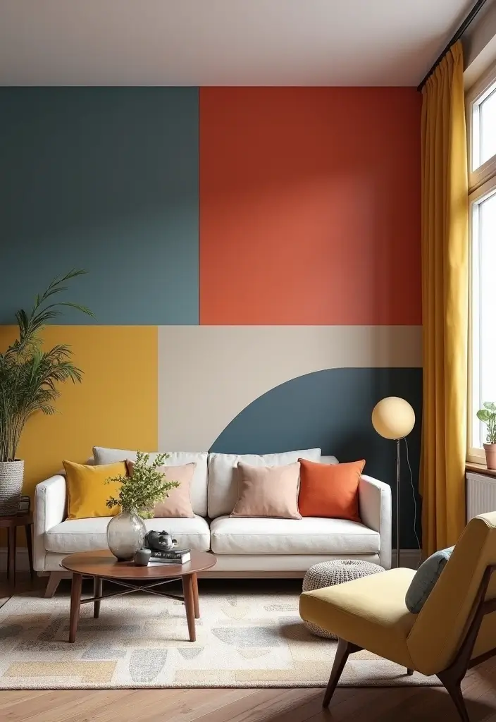 30 Living Room Wallpaper Ideas That Transform Walls Into Stylish Statements - 25. Color Block Designs: Dynamic and Fun