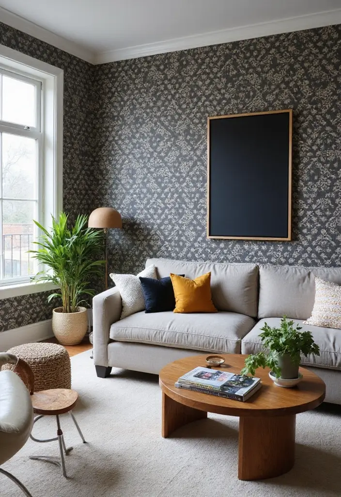 30 Living Room Wallpaper Ideas That Transform Walls Into Stylish Statements - 29. High-Contrast Patterns: Bold and Beautiful