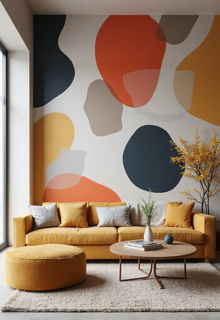 30 Living Room Wallpaper Ideas That Transform Walls Into Stylish Statements - 5. Abstract Art: Expressive Designs