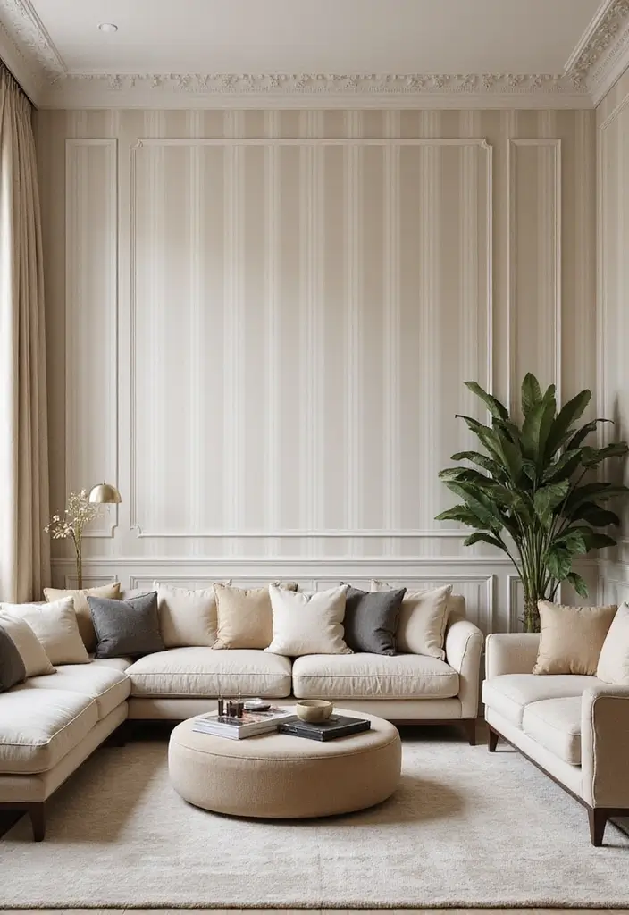 30 Living Room Wallpaper Ideas That Transform Walls Into Stylish Statements - 6. Classic Stripes: Timeless Appeal