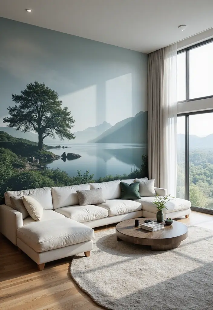 30 Living Room Wallpaper Ideas That Transform Walls Into Stylish Statements - 7. Murals: A Grand Statement