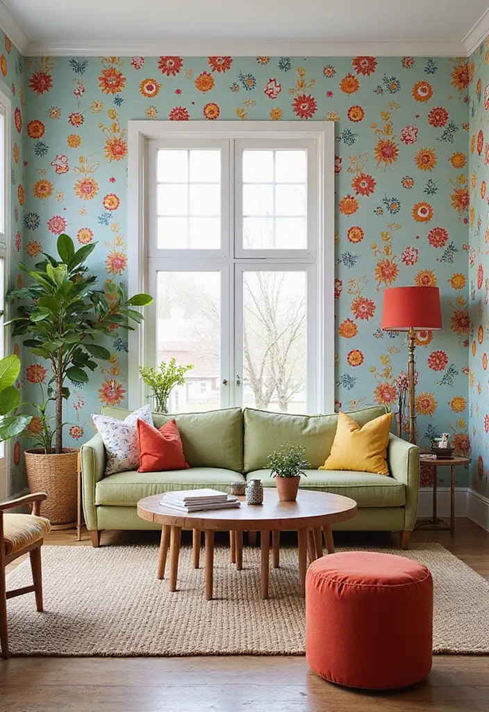 30 Living Room Wallpaper Ideas That Transform Walls Into Stylish Statements - 8. Whimsical Patterns: Fun and Playful