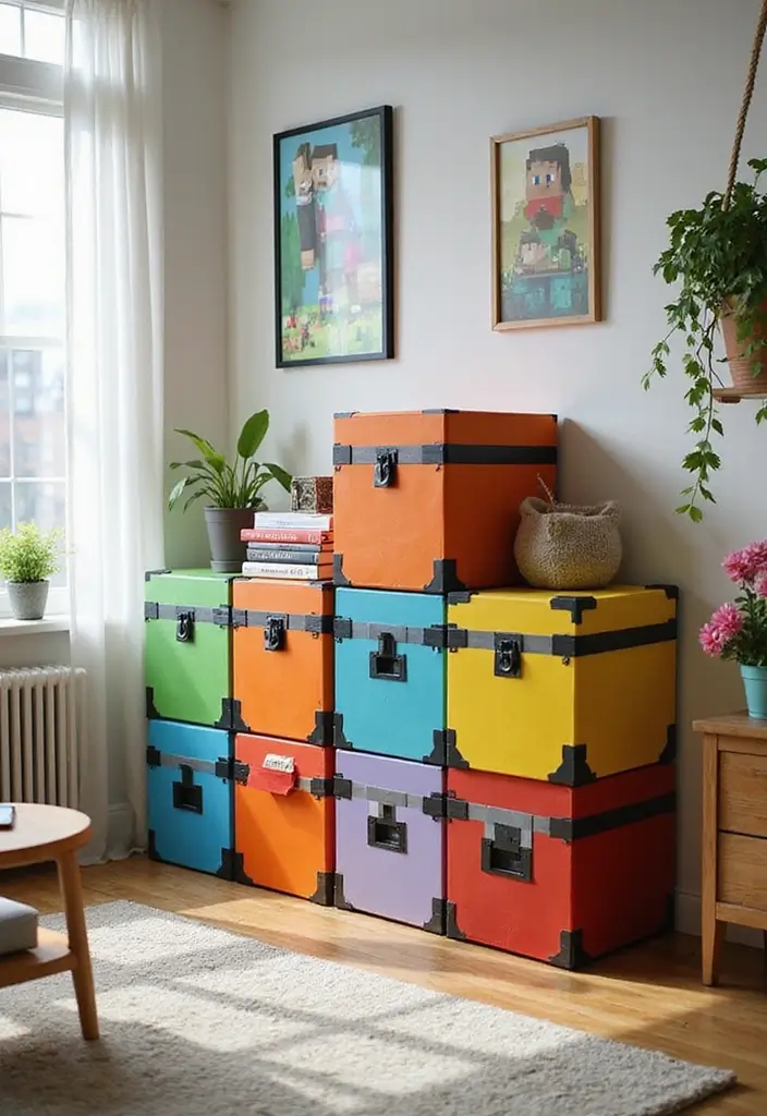 30 Minecraft Living Room Ideas to Build Cozy and Creative Spaces 13 30 Minecraft Living Room Ideas to Build Cozy and Creative Spaces - 13. Fun Storage Solutions