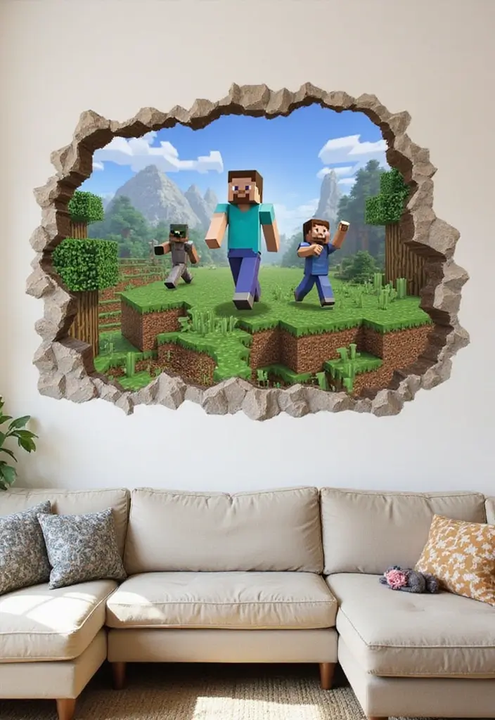 30 Minecraft Living Room Ideas to Build Cozy and Creative Spaces 17 30 Minecraft Living Room Ideas to Build Cozy and Creative Spaces - 17. Playful Wall Decals