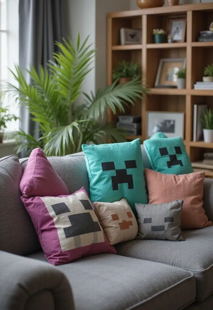 30 Minecraft Living Room Ideas to Build Cozy and Creative Spaces 20 30 Minecraft Living Room Ideas to Build Cozy and Creative Spaces - 20. Themed Pillows for Comfort