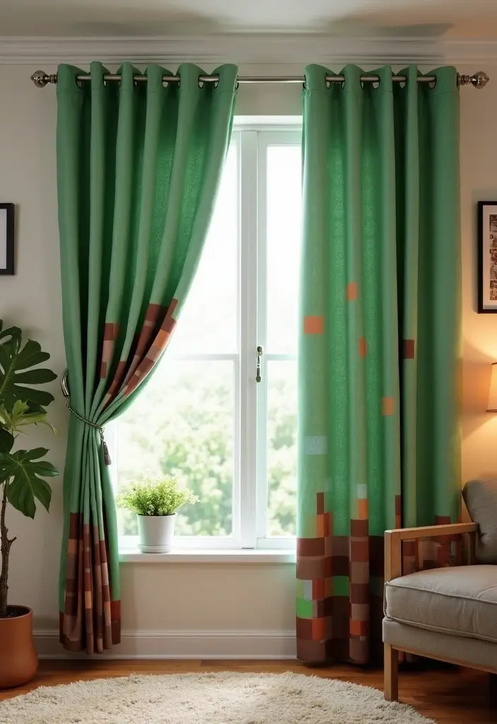 30 Minecraft Living Room Ideas to Build Cozy and Creative Spaces 27 30 Minecraft Living Room Ideas to Build Cozy and Creative Spaces - 27. Themed Curtains