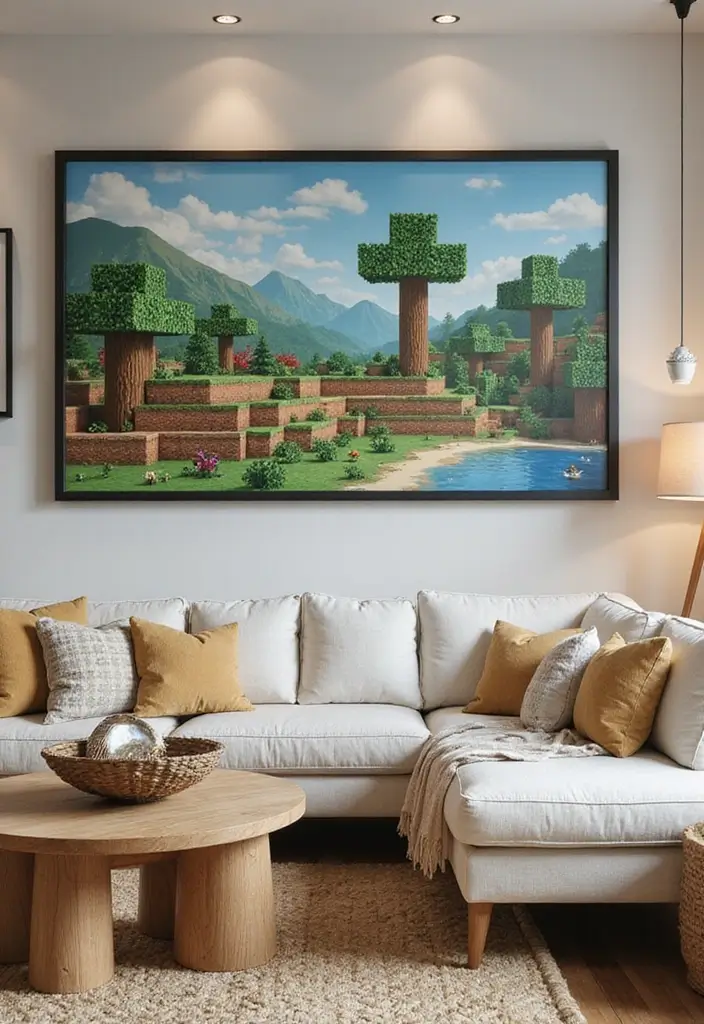 30 Minecraft Living Room Ideas to Build Cozy and Creative Spaces 30 30 Minecraft Living Room Ideas to Build Cozy and Creative Spaces - 30. Personalized Minecraft Artwork