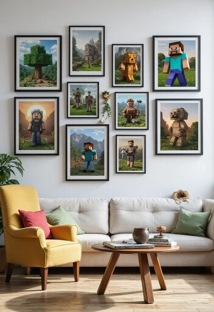 30 Minecraft Living Room Ideas to Build Cozy and Creative Spaces 5 30 Minecraft Living Room Ideas to Build Cozy and Creative Spaces - 5. Wall Art: Pixelated Paradise