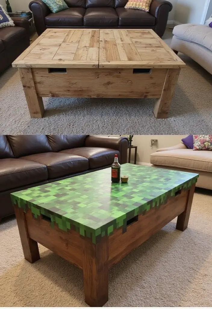 30 Minecraft Living Room Ideas to Build Cozy and Creative Spaces 7 30 Minecraft Living Room Ideas to Build Cozy and Creative Spaces - 7. A DIY Crafting Table