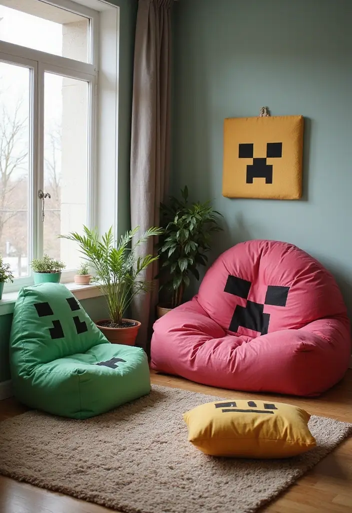30 Minecraft Living Room Ideas to Build Cozy and Creative Spaces 9 30 Minecraft Living Room Ideas to Build Cozy and Creative Spaces - 9. Themed Bean Bags