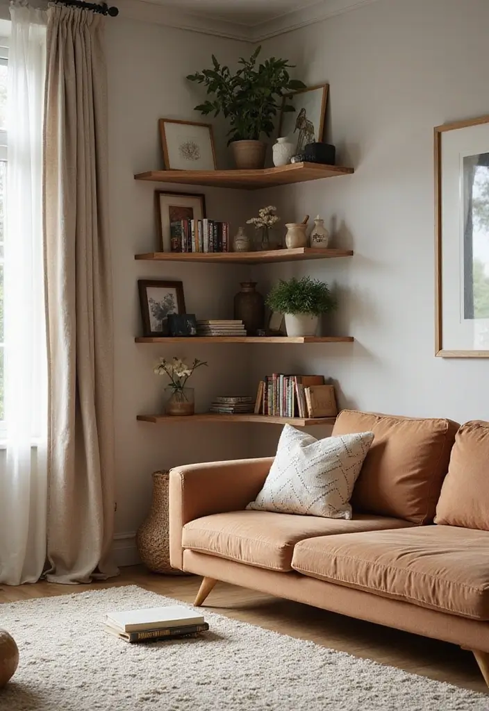 30 Smart Living Room Storage Ideas to Maximize Space and Style 10 30 Smart Living Room Storage Ideas to Maximize Space and Style - 10. Corner Shelves