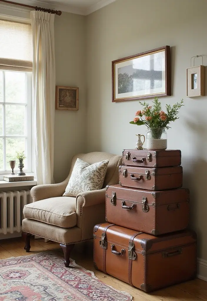 30 Smart Living Room Storage Ideas to Maximize Space and Style 11 30 Smart Living Room Storage Ideas to Maximize Space and Style - 11. Vintage Suitcases