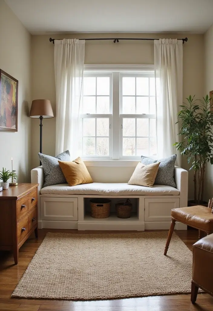 30 Smart Living Room Storage Ideas to Maximize Space and Style 25 30 Smart Living Room Storage Ideas to Maximize Space and Style - 25. Under-Window Storage