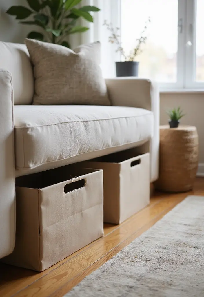 30 Smart Living Room Storage Ideas to Maximize Space and Style 6 30 Smart Living Room Storage Ideas to Maximize Space and Style - 6. Under-Furniture Storage