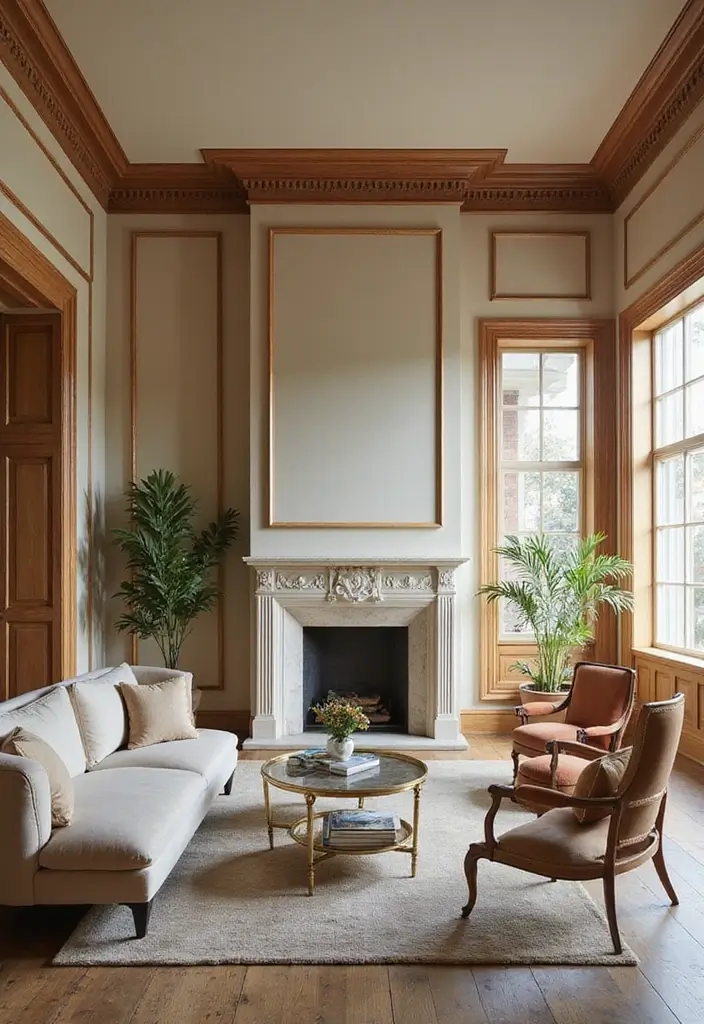30 Wall Molding Living Room Ideas That Add Depth and Timeless Elegance 1 30 Wall Molding Living Room Ideas That Add Depth and Timeless Elegance - 1. Classic Crown Molding