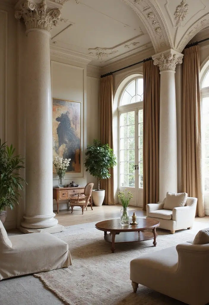 30 Wall Molding Living Room Ideas That Add Depth and Timeless Elegance 11 30 Wall Molding Living Room Ideas That Add Depth and Timeless Elegance - 11. Column Capitals