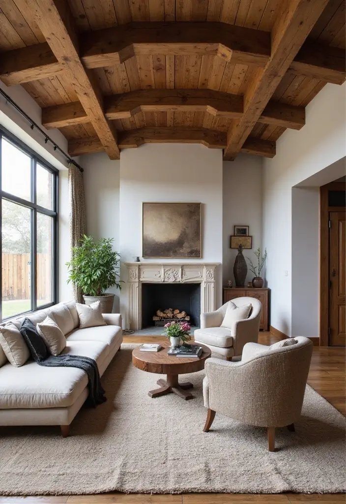 30 Wall Molding Living Room Ideas That Add Depth and Timeless Elegance 22 30 Wall Molding Living Room Ideas That Add Depth and Timeless Elegance - 22. Ceiling Beams