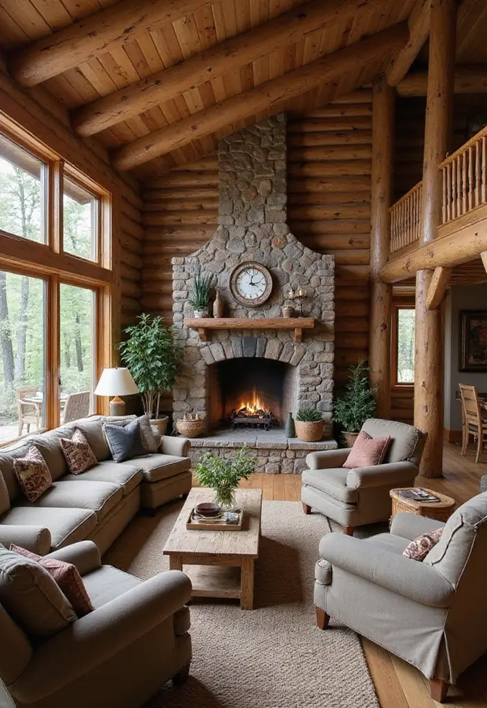 30 Wall Molding Living Room Ideas That Add Depth and Timeless Elegance 8 30 Wall Molding Living Room Ideas That Add Depth and Timeless Elegance - 8. Rustic Log Molding