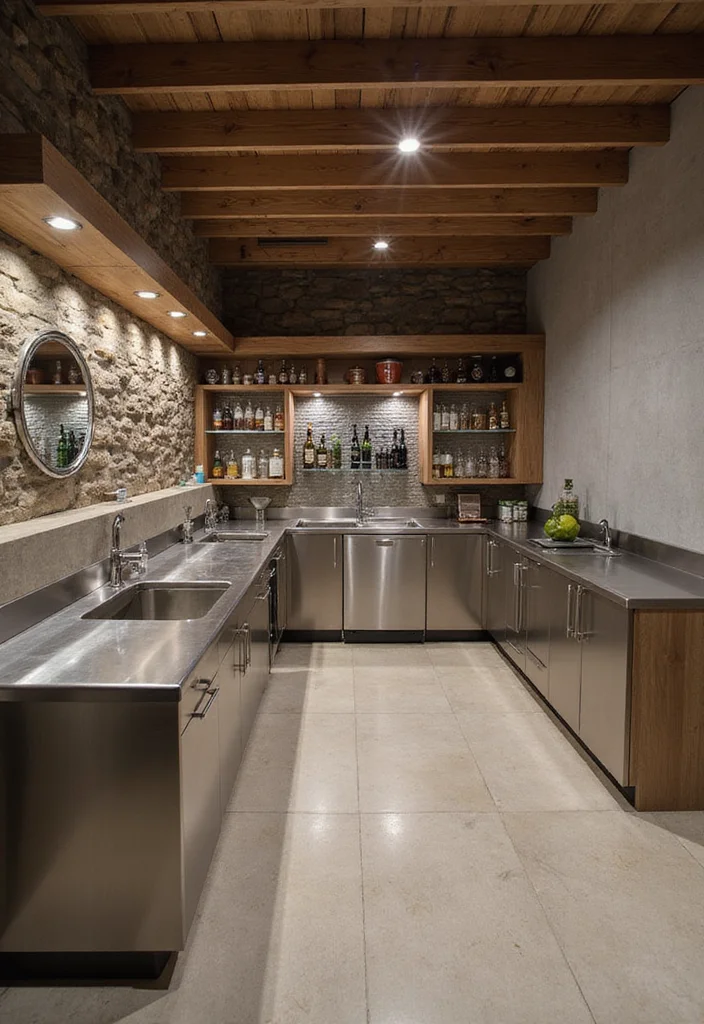 10 Basement Countertop Ideas for Functional Extra Use - 8. Stainless Steel Edge