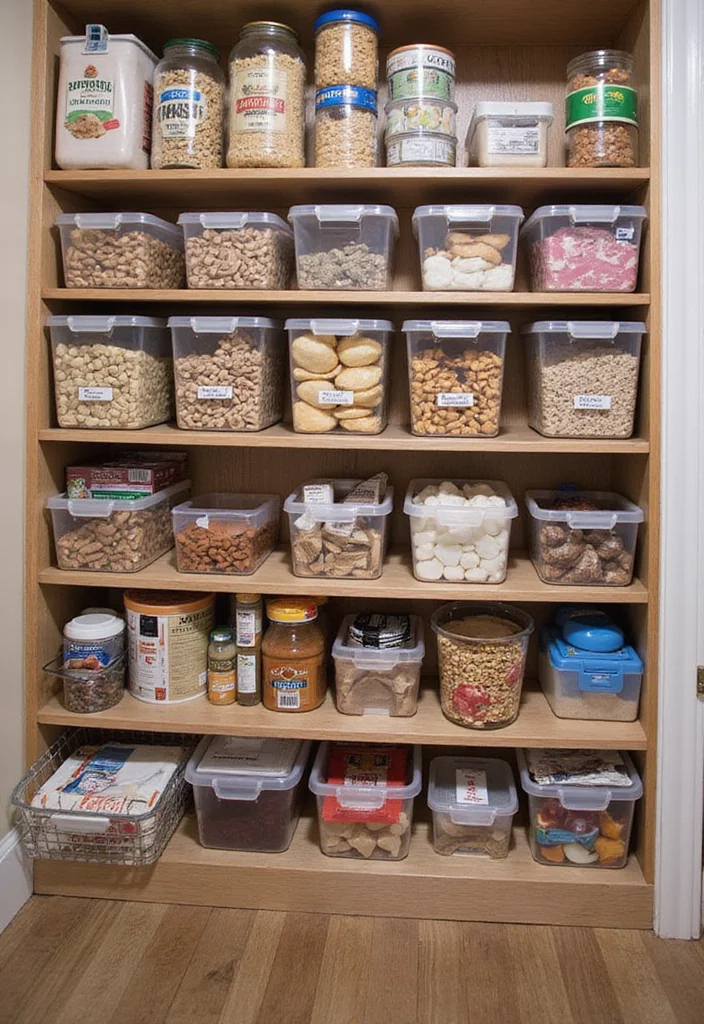 10 Basement Pantry Ideas for Organized Extra Storage - 6. Layered Storage Bins