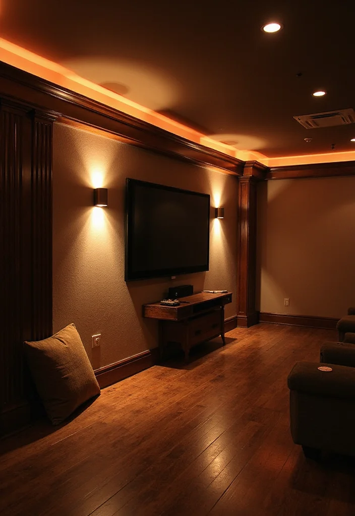 10 Basement Projector Ideas for Big Screen Home Theater - 3. Layered Lighting for Ambiance