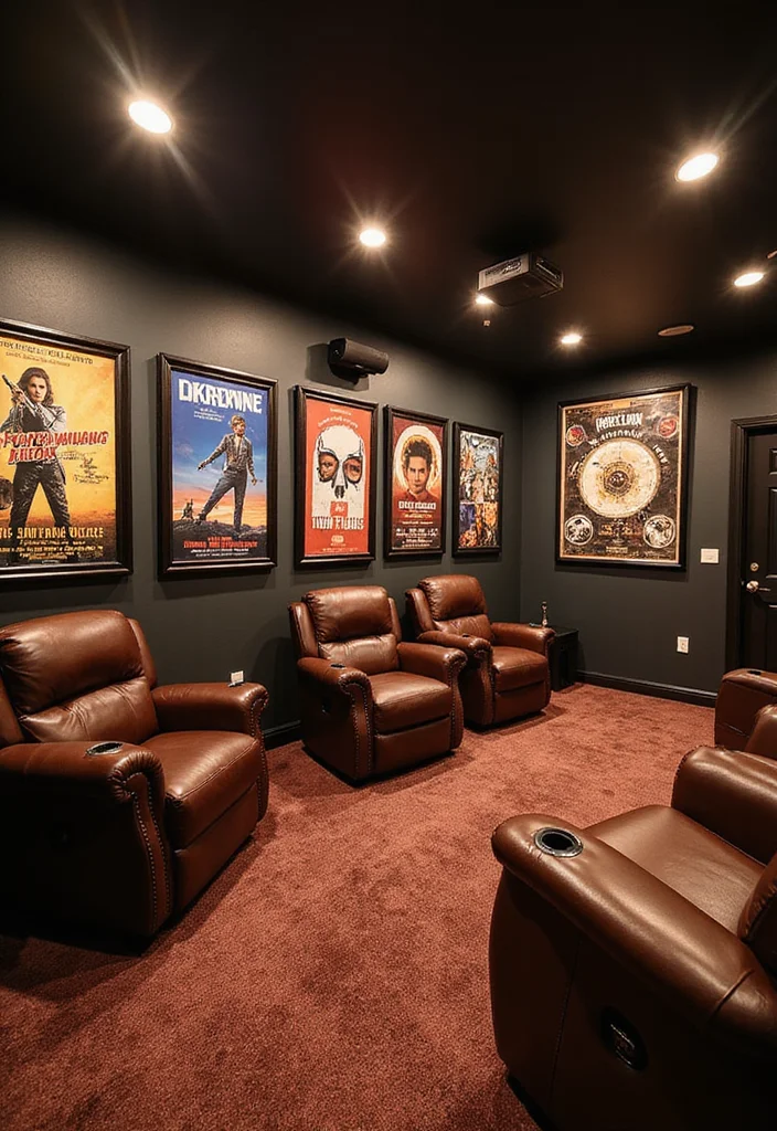 10 Basement Projector Ideas for Big Screen Home Theater - 6. Themed Decor for Personal Touch