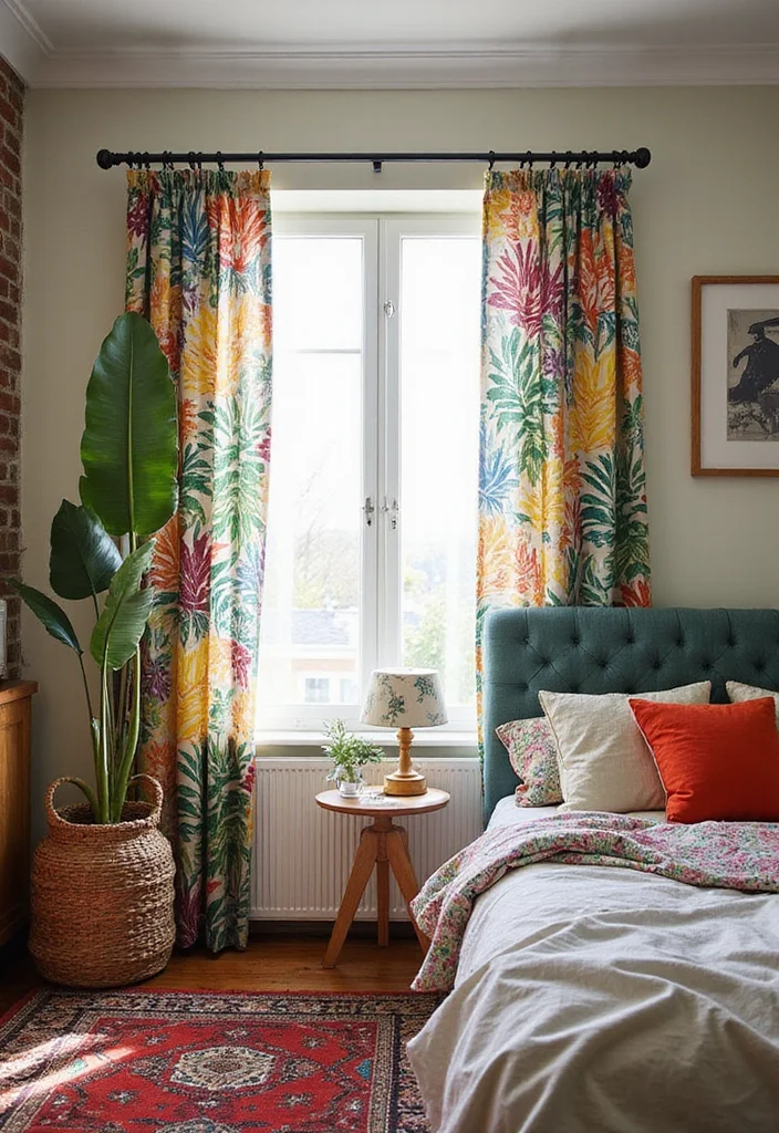 10 Bedroom Door Curtain Ideas for Soft Space Division - 10. Eco-Printed Fabrics: Nature's Artwork