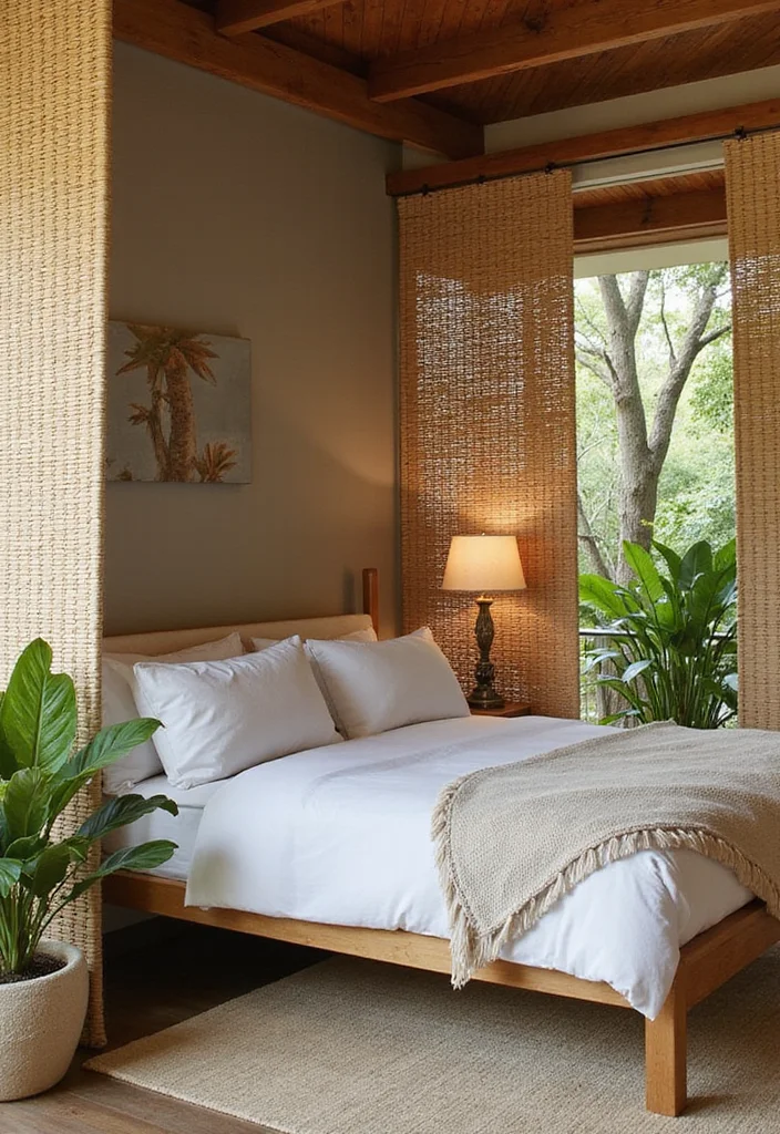 10 Bedroom Door Curtain Ideas for Soft Space Division - 2. Bamboo Bliss: A Touch of the Tropics
