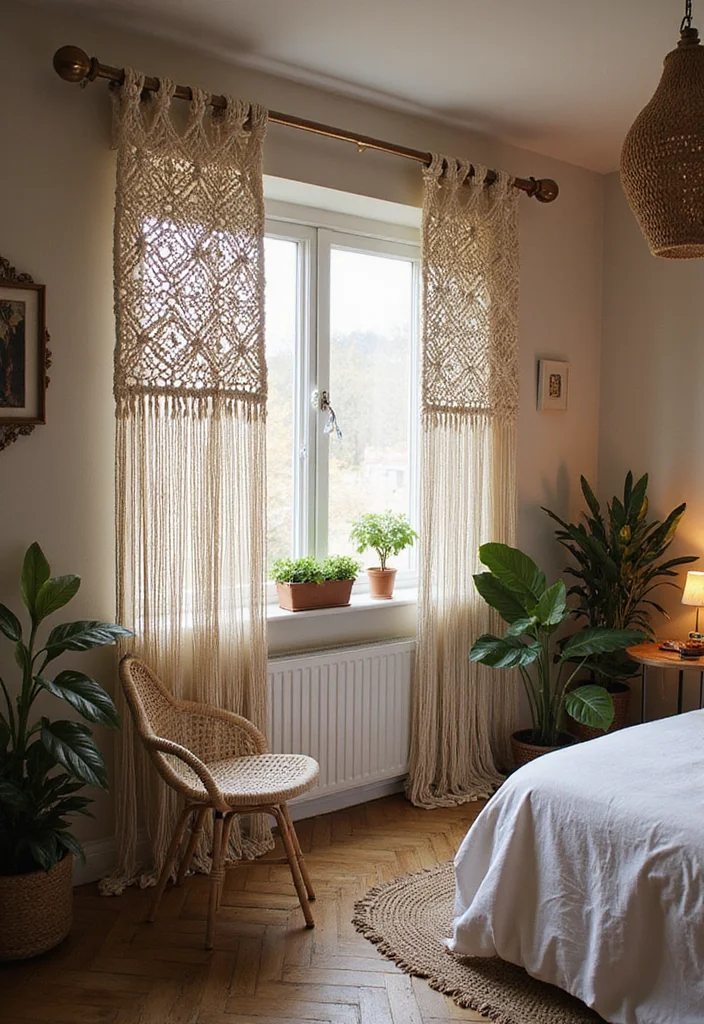 10 Bedroom Door Curtain Ideas for Soft Space Division - 4. Macrame Masterpieces: Boho Charm