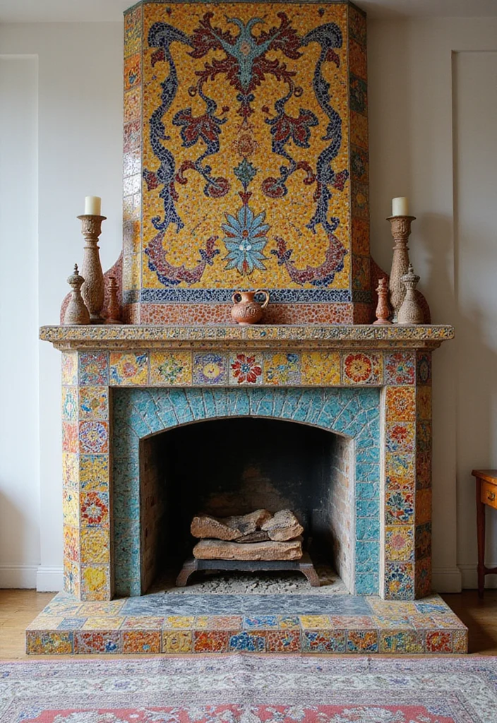 10 Bloxburg Fireplace Ideas for Cute Creative Builds - 7. Artistic Mosaic Fireplace