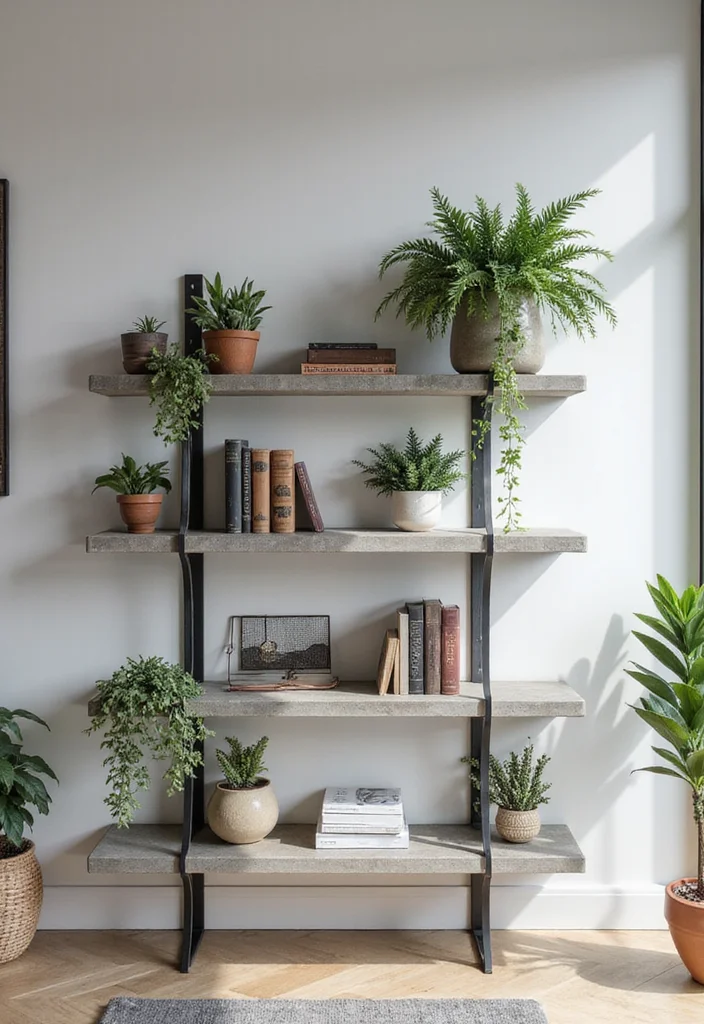10 Concrete Wall Decor Ideas for Modern Industrial Look - 2. Concrete Shelving Units